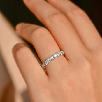 珍彬七夕节礼物铂金排钻戒指进口技术莫桑石钻戒满钻pt950白金叠戴圈