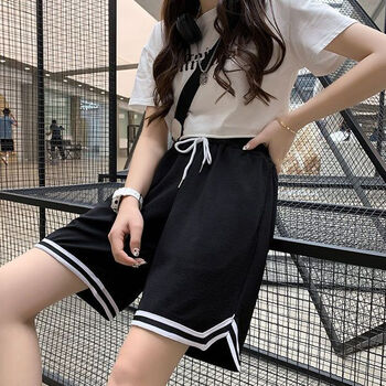 txschif女学生韩版宽松休闲阔腿裤女生篮球裤运动短裤休闲阔腿中学生