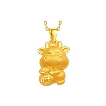 黄金生肖牛吊坠999足金3d硬金福袋牛本命年牛挂坠项链新品抱财牛吊坠