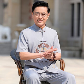 启敦中老年唐装男爸爸夏装短袖套装唐装男中老年爸爸夏装套装短袖老年