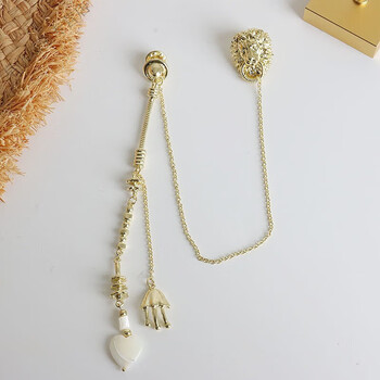 eze欧货设计款狮子链条胸针女珍珠胸花复古七夕情人节礼物送男女朋友