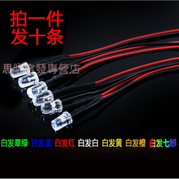 10个带线led灯珠5mm发光二管3v 12v玩具车指示灯diy建筑模型钜惠直径5mm带线5 12v通用个装其它白 图片价格品牌报价 京东