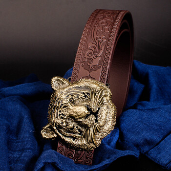 lamsedm2022新款虎头原创牛皮带男真牛皮生肖腰带男士韩版头层纯牛皮