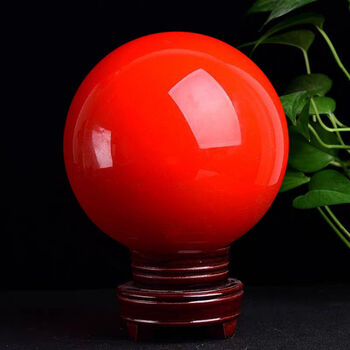 球摆件红色水晶球发光夜光健身聚宝盆供佛装饰品夜明珠汉白玉 红色球