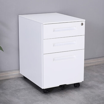 柜文件柜办公矮柜桌下带锁收纳柜三抽资料柜储物柜小柜子 铁拉手白色