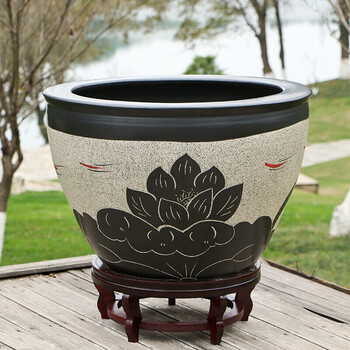 京石云陶瓷鱼缸大号陶瓷缸盆荷花缸户外陶瓷鱼缸客厅落地特大庭院复古