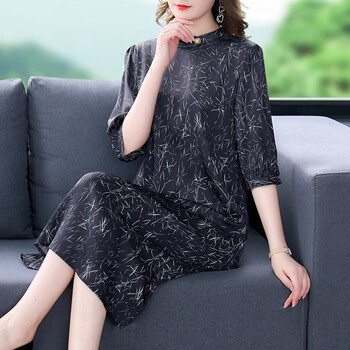 旗舰精品杭州重磅洋气高端品牌真丝桑蚕丝连衣裙女夏气质中年女士裙子