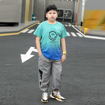靓曼格胖男童夏装短袖套装12岁胖大童加肥加大童装14岁胖男孩夏季衣服