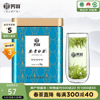 芳羽绿茶安吉白茶特级五钻50g 2024年明前茶叶罐装