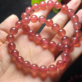 睿戈ruige天然星光鸽血红草莓晶手链女金沙车厘子满籽草莓晶粉色珠子
