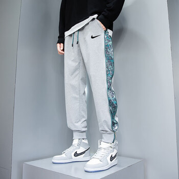 nike耐克裤子男士春秋季腰果花潮牌ins休闲长裤韩版潮流束腿裤 灰色 m