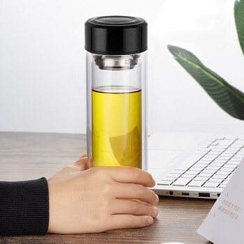 施密特simita德国便携男士双层玻璃杯防爆茶水分离泡茶杯商务水杯子