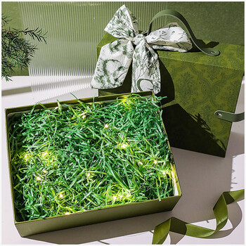 大号感手提结婚伴手礼包装盒手提绿色蝴蝶结礼盒拉菲草氛围352512cm