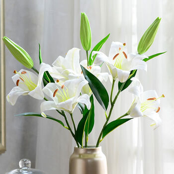 可狄新仿真花香水百合手感假花客厅装饰花束绢花摆设单支白色3支