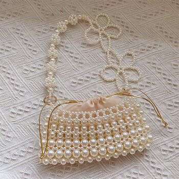 仓梵复古法式蝴蝶结花朵链条手工编织串珠珍珠包手机包斜挎包女花朵