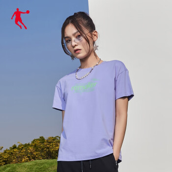 乔丹QIAODAN 运动短袖女装春季新款休闲潮流半袖衫运动上衣圆领T恤女 纯净紫 175/XL