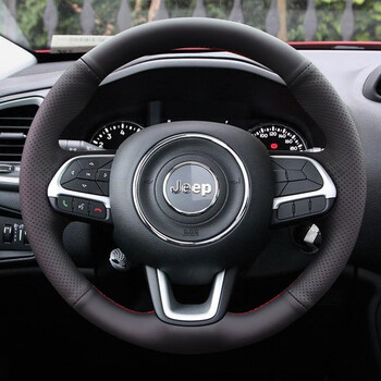 方向盘套汽车缝制真牛皮把套全包内饰定制改装黑皮红线吉普jeep指南者