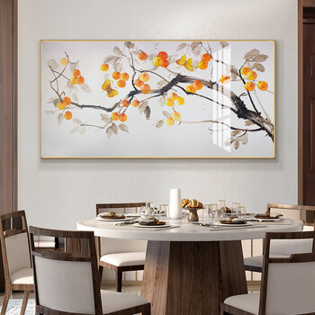 夏洛美家新中式餐厅装饰画单幅中国风饭厅挂画字画国画柿柿如意水果