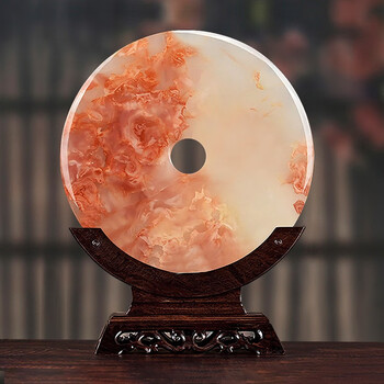 铂悦玺熙 天然红花冰玉石平安扣摆件客厅工艺品送朋友乔迁开业礼品送