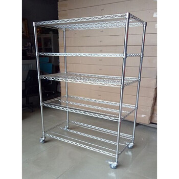 带轮子置物架线网货架镀铬镂空货架带轮子移动架物料架货架不锈钢