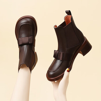 莱卡金顿厚底烟筒靴女款靴子女2022秋冬季新款英伦风女靴切尔西小短靴