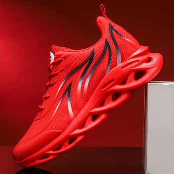 夏季男款薄款运动鞋男士休闲百搭潮鞋网面跑步设计感小众红鞋红色39