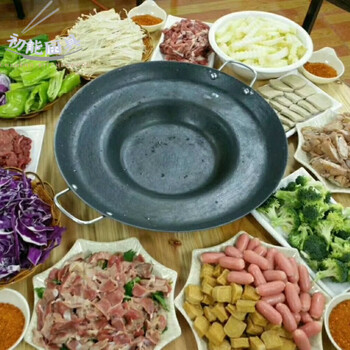 登顶烙锅炸洋芋夜市平底家用开店熟铁罗锅贵州生铁烙锅不粘锅电磁炉燃