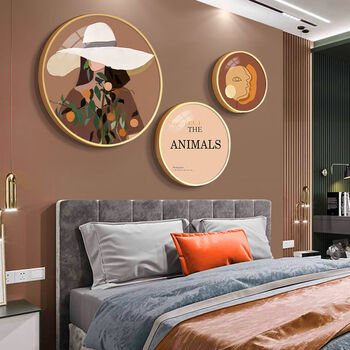 床头装饰画摩登美女人物圆形组合壁画主卧墙面挂a油画504030适合15米