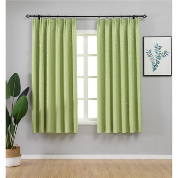 窗帘女孩公主风短帘北欧男孩半帘卧室飘窗成品定制布帘绿色小星星3米