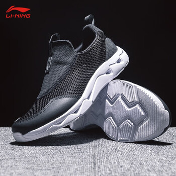 李宁溯溪鞋男鞋休闲鞋夏季透气网面户外涉水耐磨一脚蹬运动鞋 标准黑