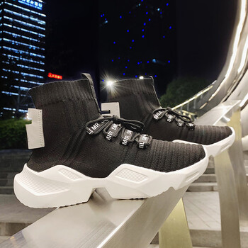 demulan高帮鞋2019春季鞋子男潮鞋运动袜子鞋高邦aj1空军一号篮球鞋男