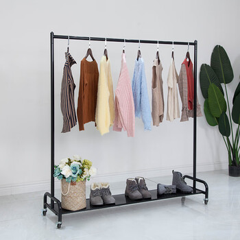 服装店专用展示架挂衣架落地式网红女装店货架衣服架中岛架带轮子黑色