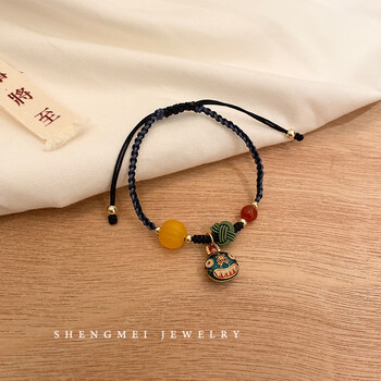 国潮吞金兽情侣闺蜜编织手链小众设计手绳2021年新款手饰绿色吞金兽