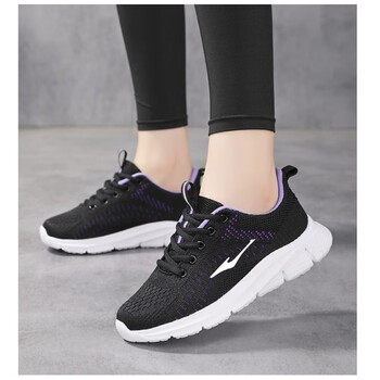 鸿星尔克女鞋运动鞋女网面透气舒适耐磨轻便跑步鞋女款休闲鞋旅游黑紫