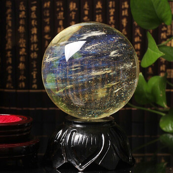 黄水晶球摆件转运水晶球熔炼球风水摆件客厅办公直径11厘米