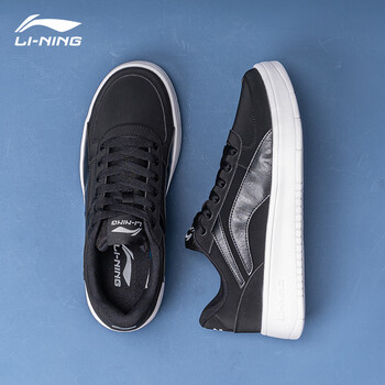 李宁板鞋男2024春季新款休闲鞋男士惟吾黑色轻便鞋子运动鞋男款 黑色