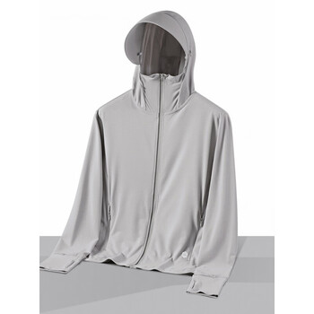 外卖遮脸防晒服男薄户外钓鱼皮肤衣夏防紫外线透气防晒衣 男款灰色 s