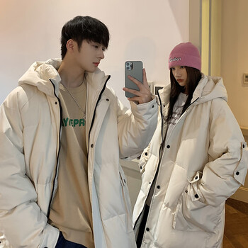 确不凡男大学生中长款羽绒服情侣羽绒服中长款宽松国潮冬季男女外套