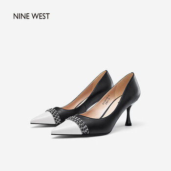 Nine West 玖熙春夏新款羊皮单鞋细跟浅口尖头时尚酒杯跟真皮女鞋黑米白37 图片价格品牌报价 京东