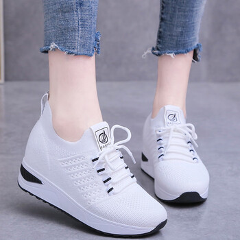 小个子内增高网鞋夏季透气女鞋7cm春季新款网面飞织百搭厚底休闲运动