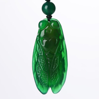 玉蝉吊坠项链知了一鸣惊人玉石饰品挂件男女款玉坠 绿色【图片 价格