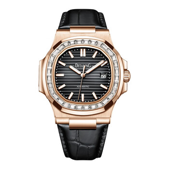 ditaling品牌腕表男士机械表防水钢带简约手表夜光商务镶钻方形老板表