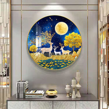 圆形装饰画 入户圆形玄关装饰晶瓷画北欧客厅轻奢背景墙壁画走廊餐厅