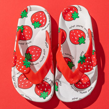 室内公主家居韩版可爱中大童女童凉拖鞋夏外穿 水果人字拖 红色草莓