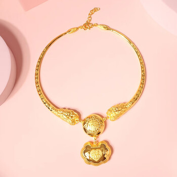 福韵礼宝宝百福锁黄金项圈颈圈9999足金长命锁项链儿童婴儿满月周岁