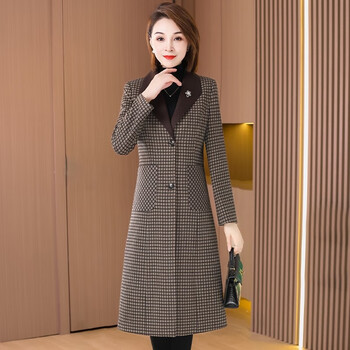 翠尧娄轻奢品牌千鸟格子大衣女2023年新款春秋今年流行漂亮中长款毛呢