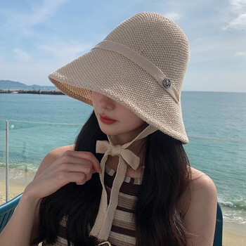 outrapay夏季镂空编织盆帽女时尚显脸女生水桶帽户外逛街透气钟型渔夫
