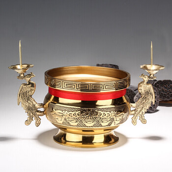 纯铜香炉带烛台蜡烛香炉蜡烛台组合进宝佛光普照铜烛台铜香炉 6英寸进