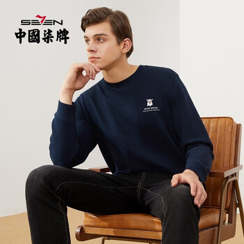 柒牌柒先生系列男装长袖套头卫衣运动休闲风鹰头绣章多色上衣121zw7