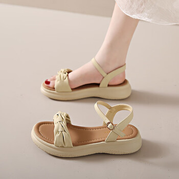 lrt老人头凉鞋女夏款2023年新款夏季女款平底沙滩鞋风一字带女士配裙